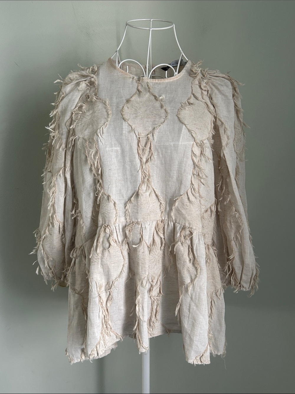 Zara Cream Textured Fringe Tunic Top